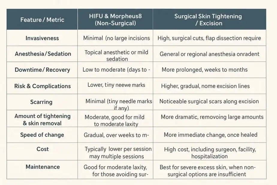 Table showing benefits of Lipo Freeze 2 U West Hampstead treatments for skin tightening following weight loss injections.